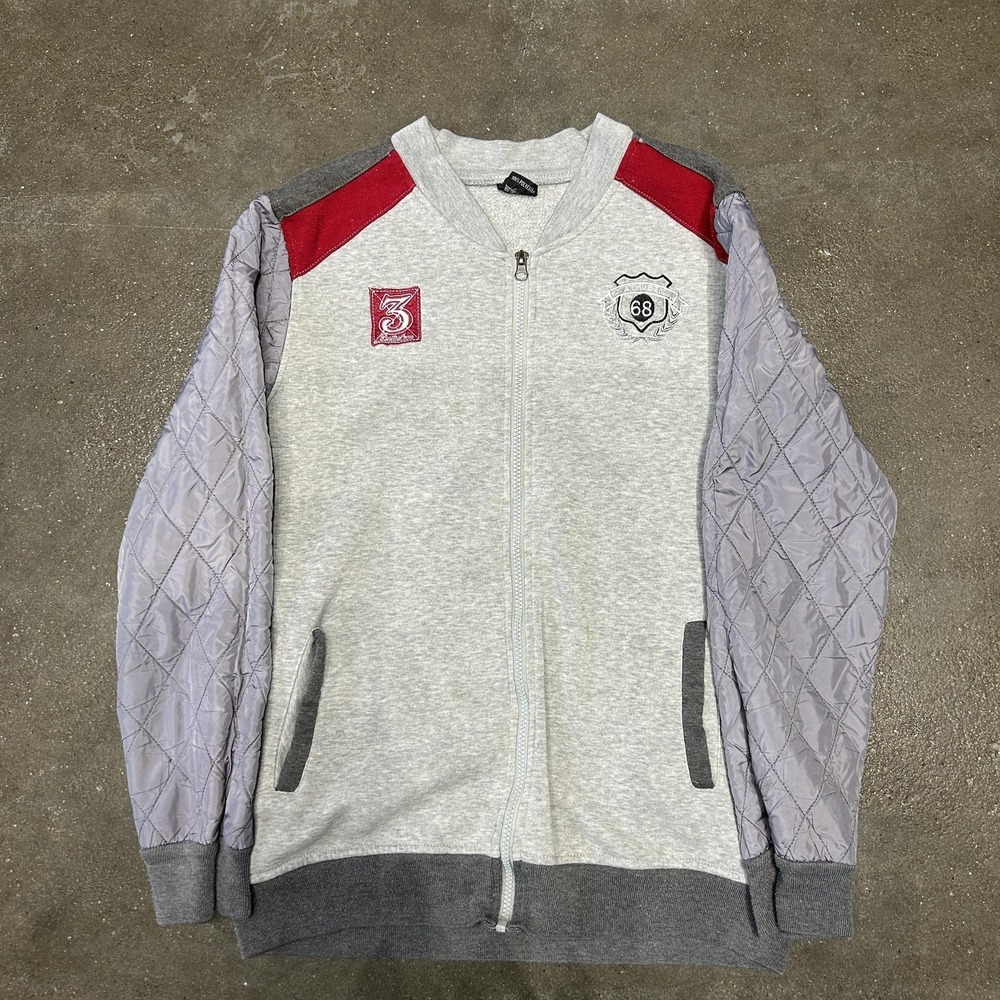 Haro Jacket Mens Medium Gray Quilted Sleeves Full Zip Athletic 68 Sweatshirt